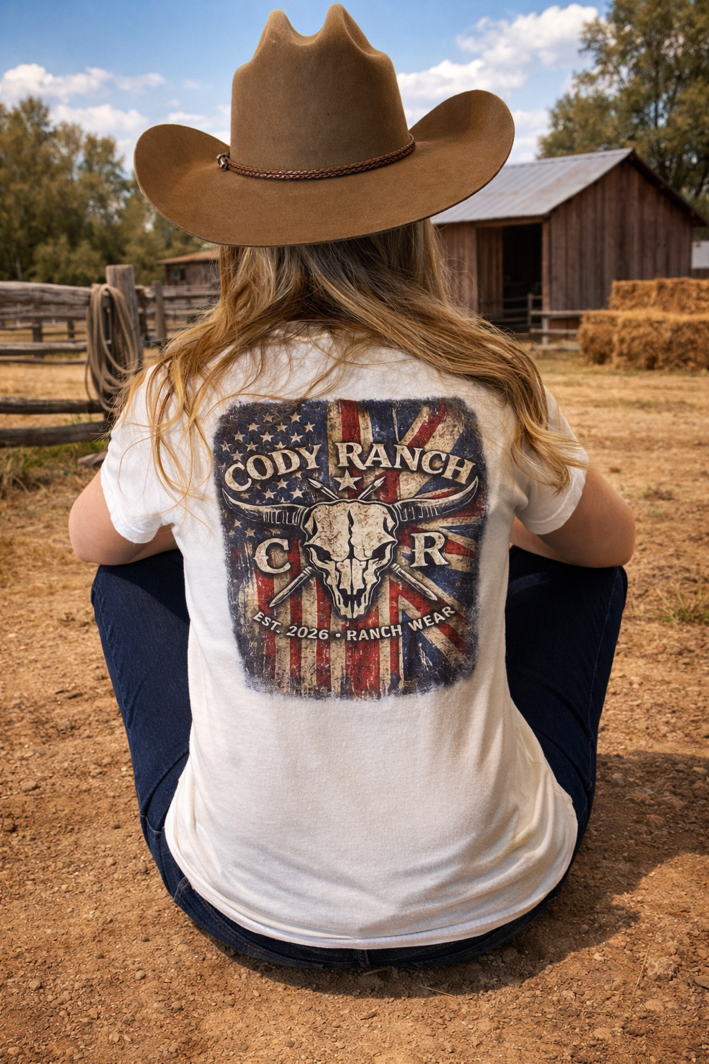 Women’s T-Shirt | USA & UK Flag Western Cowgirl Graphic Tee | Cody Ranch Wear