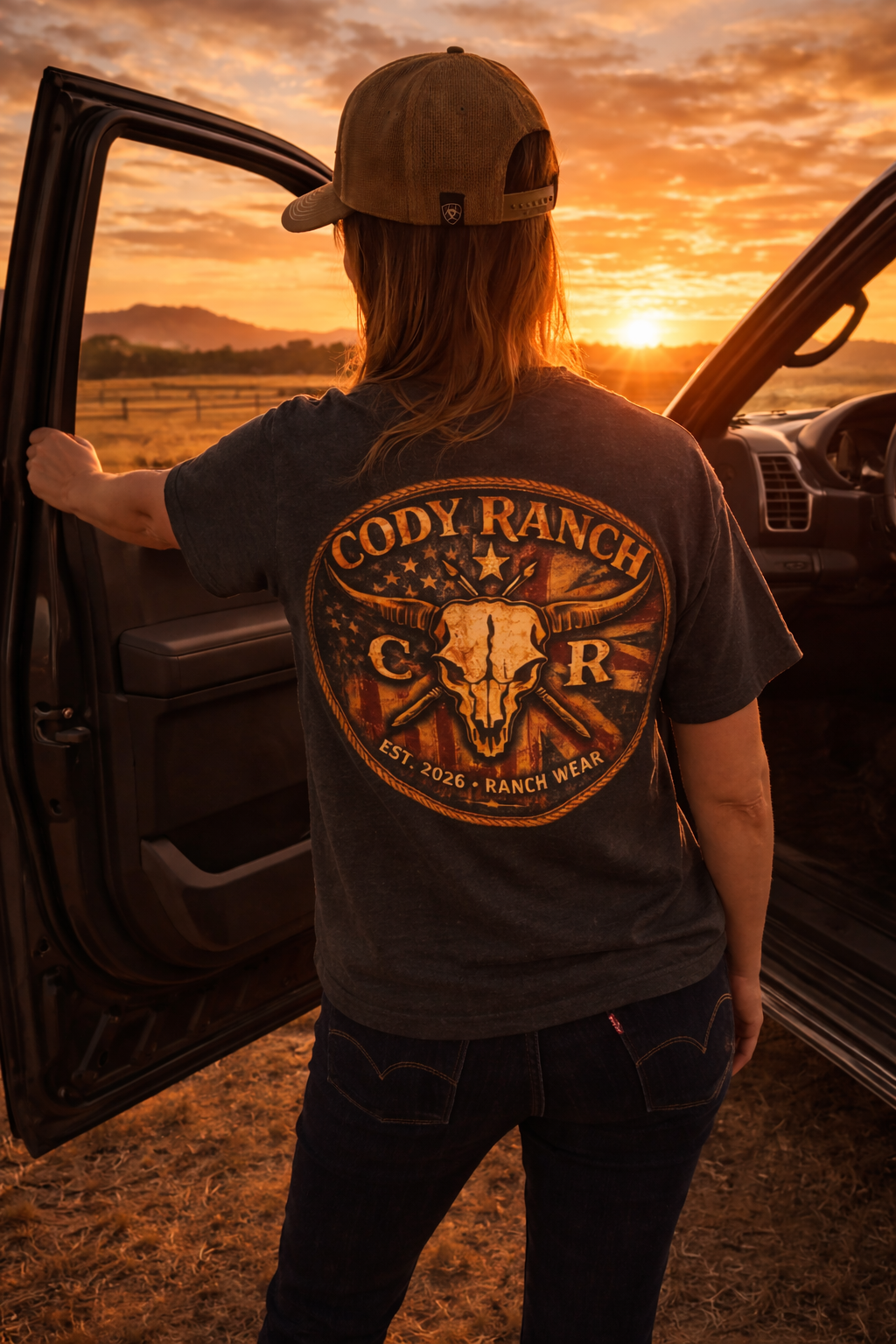 Women’s Cowgirl T-Shirt | Stars & Stripes Flag Western Graphic Tee | Cody Ranch Wear