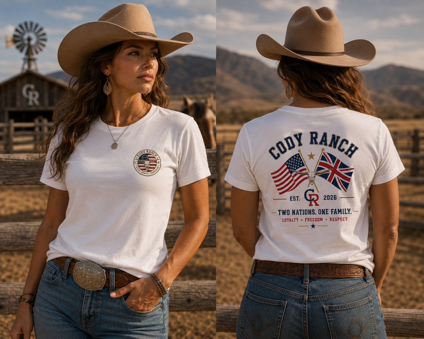 Women’s Two Nations. One Family. | USA × UK Patriotic Premium Graphic T-Shirt | Cody Ranch